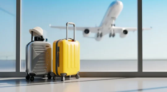 Voyageur avec sac à dos consultant une carte dans un terminal de transport international